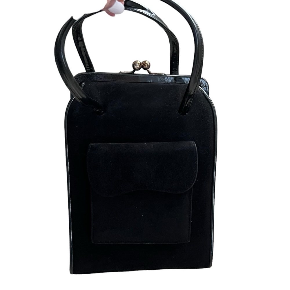 Stuart Weitzman vintage black suede and patent leather bag includes dust bag
